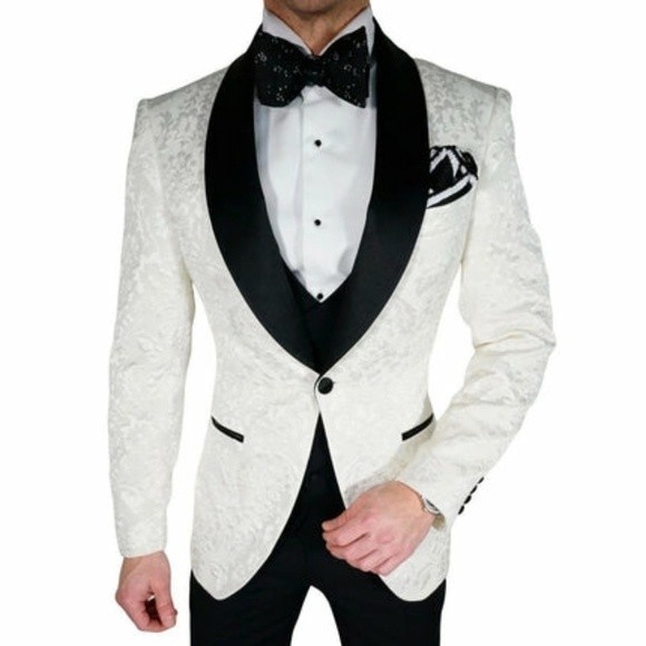 SEBASTIAN CRUZ COUTURE VANILLA & BLACK FIORE DINNER JACKET 44R - Picture 5 of 6